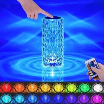 Crysta| Table Lamp 16 Colors LED Rose Light Projector Home Bar Decoration Touch Recharging Romantic Diamond Atmosphere Light