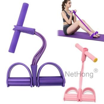 Elastic Fitness Sport Tension Rope Abdominal Exerciser Tension Rope, 4-Tube Elastic Yoga Pedal Puller Resistance Band, Natural Latex Tension Rope Fitness Equipment, for Abdomen/Waist/Arm/Leg Stretching Slimming Training pedal  puller  stretch