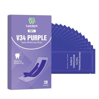 LumDent Non Peroxide Vegan Teeth Whitening Strips - V34 Purple PAP - No residue - Pack of 28 Strips, Sensitivity Free - 14 Sessions - Oral Care Radiant