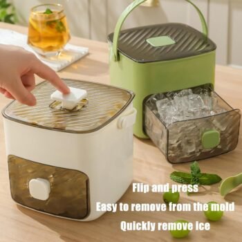 Ice Cube Machine with Press Type,Release All Ice Cubes in One Second,Easy To Pour Water Non-stop Refreshing Ice With Upper Layer Ice Making with Drawer and Storage Container (White)