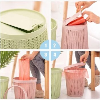 Hollow Garbage Bin with Built-in Garbage Bag Storage, PP Garbage Bin Storage Basket, Durable Home Trash Can Wastebasket Garbage Bin Basket for Living Room Bedroom Office