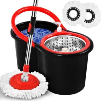 Revolving Spin Mop and Bucket With 2 Extra Pads Perfect For Easy Cleaning. Clean and Dirty Water Separtered For Perfect Finish (Black)