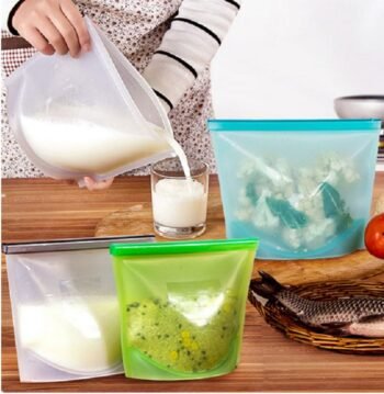 1L Reusable Silicone Food Storage Bag, HomeYoo 30 oz 4 Cups Seal Fridge Storage Bag, Food Grade Versatile Preservation Bag Container for Fruits Vegetables Meat (4 Pack)