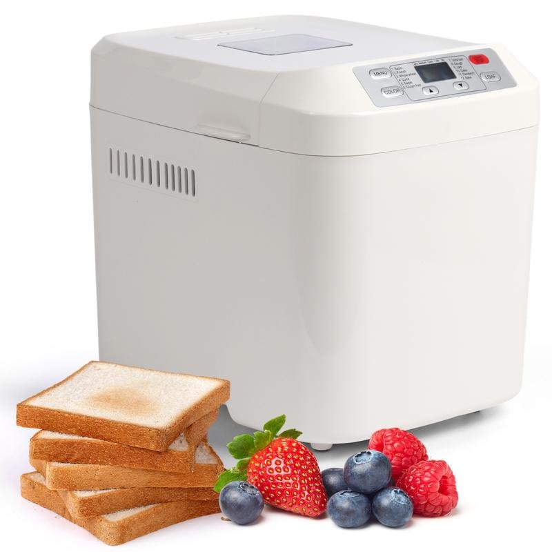 Bread Machine 2LB 12-IN-1 Gluten-Free Nonstick Pan 2 Loaf Sizes Keep Warm White Automatic Bread Maker for Home Cooking