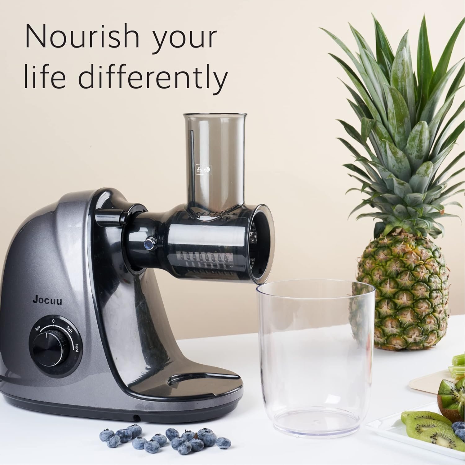 Jocuu ZM1503 Juicer Slicer Shredder Attachment – 3 Interchangeable Blades, 360° Rotating Drum, Easy Clean, for Cheese, Fruits & Vegetables – Compatible with Jocuu Juicers, Juicer Parts & Accessories