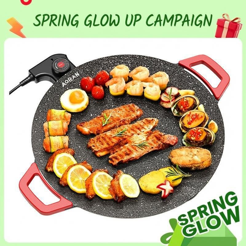 AORAN KITCHEN 1500W Portable Electric Korean BBQ Grill Indoor Smokeless Non-stick Grill Pan Adjustable Temperature Control Universal Fry Griddle for Home Cooking